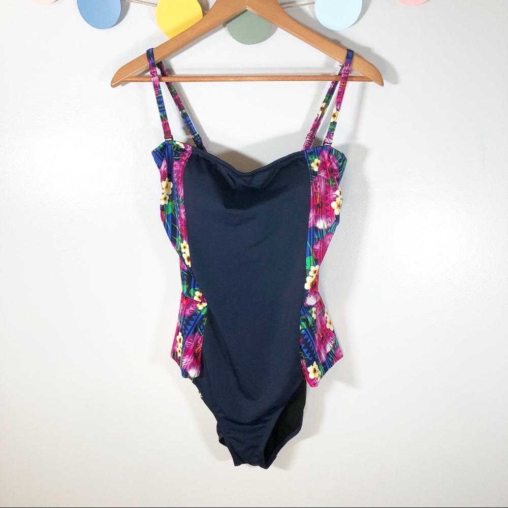 Free by Gottex Navy & Floral Peplum One Piece Swimsuit